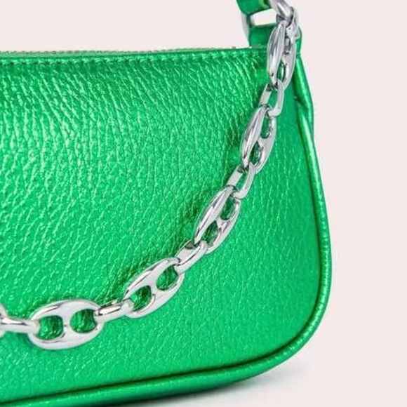 BY FAR Mini Rachel Bag Metallic Green Leather Silver Chain NW w/ Dustbag - Picture 2 of 4